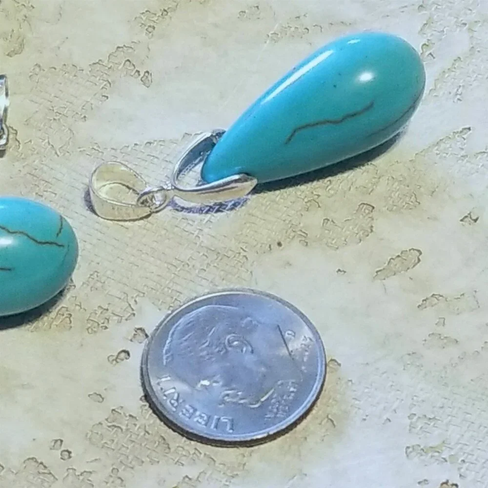 Turquoise Magnesite Teardrop Gemstone Pendant 37x12mm 18K WG Plated Bail 1 pc